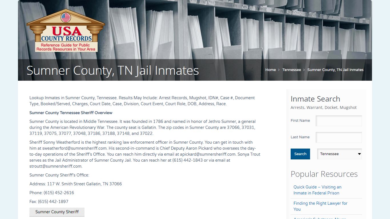 Sumner County, TN Jail Inmates | Name Search